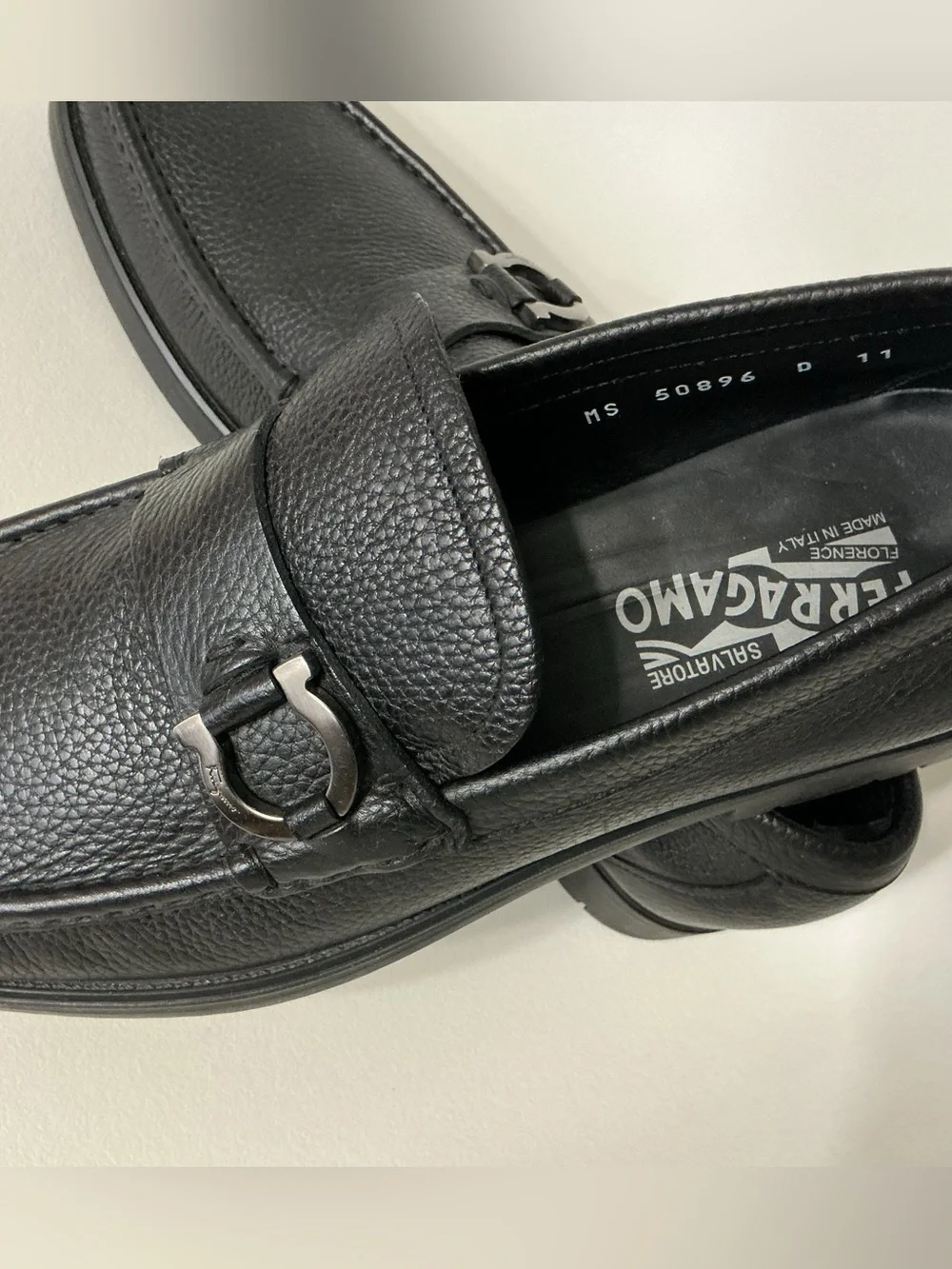 Salvatore Ferragamo Black Leather Horsebit Slip On Loafers Size 11